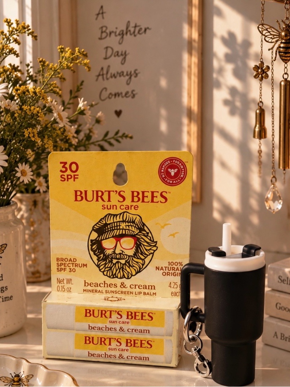 Keychain Lip Balm Holder Tumbler and with Burt's Bees Lip Balm